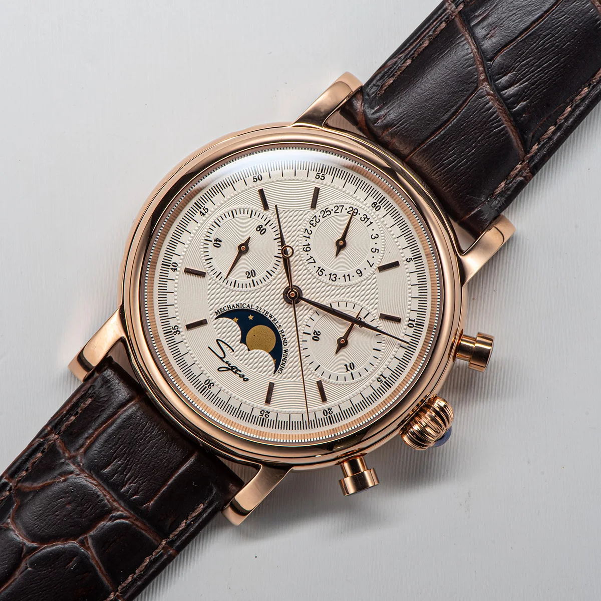 Sugess Pilot Chronograph Mechanical Watches Men Waterproof Original ST1908 Movement Moon Phase Calendar Wristwatch Swanneck 2022