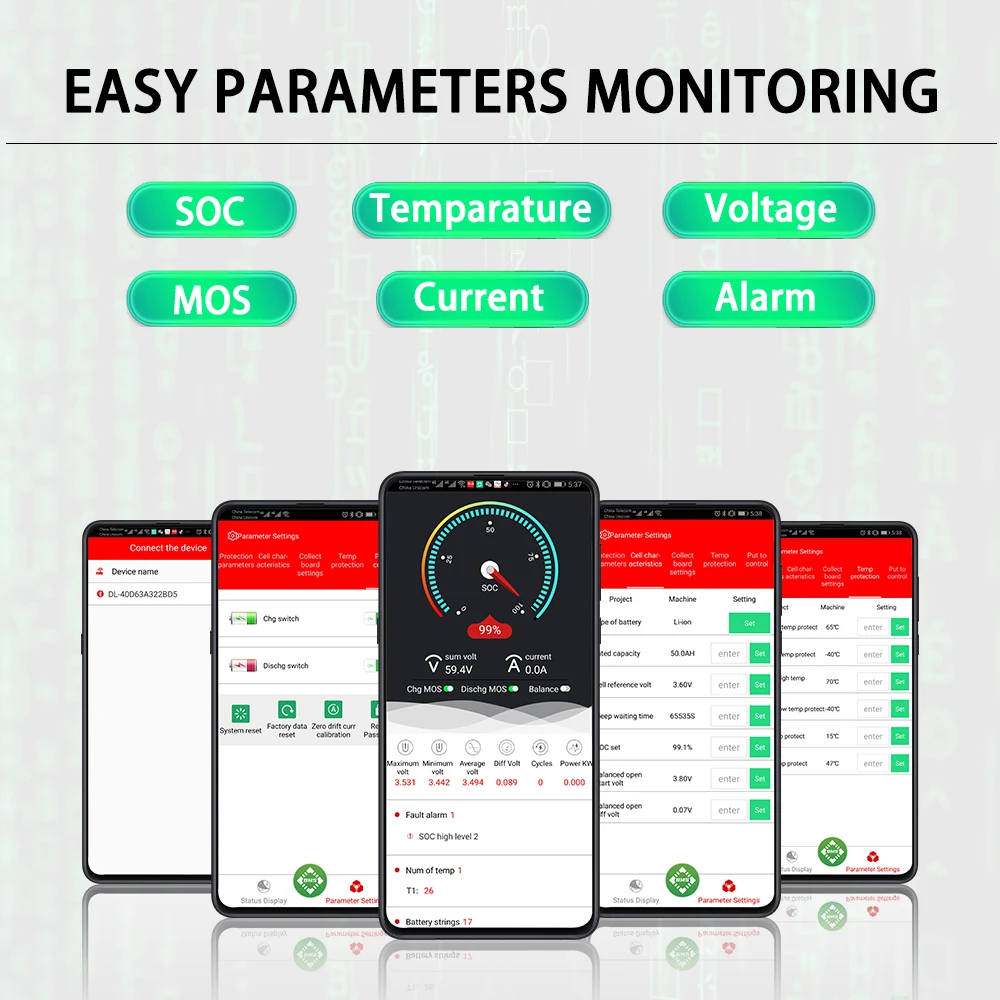 Imagem -04 - Cabo Inteligente de Bateria de Lítio Bms Lifepo4 Tamanhos 3s 6s 7s 8s 10s 12s 13s 14s 15s 16s 17s 20s 24s 3.2v Bluetooth App Uart