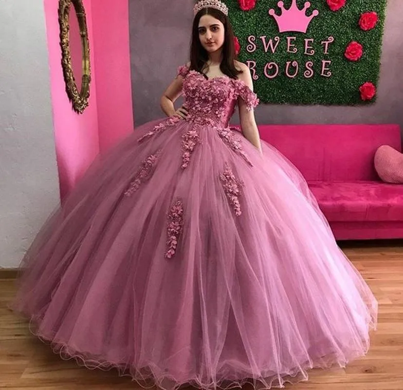 فستان طويل ساحر من الدانتيل 15 Quinceanera ، 2020 ، تنورة منتفخة ، زينة ثلاثية الأبعاد ، ظهر ناعم ، 16 ، ثوب كرة ، فستان حفلة