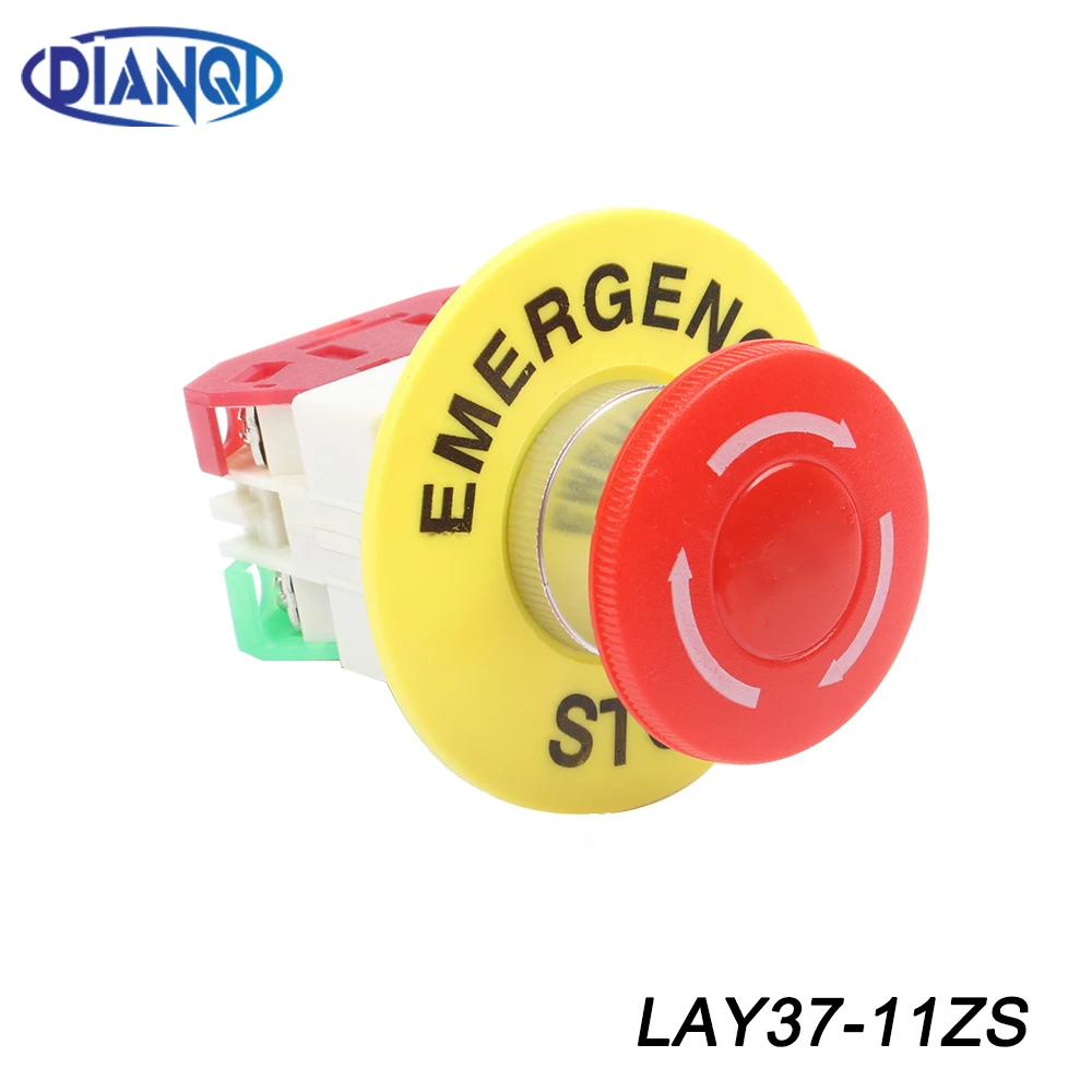 Plastic 1NO 1NC Emergency Stop Push Button Switch Latching Self Lock DPST Mushroom Cap AC 600V 10A Switch Button