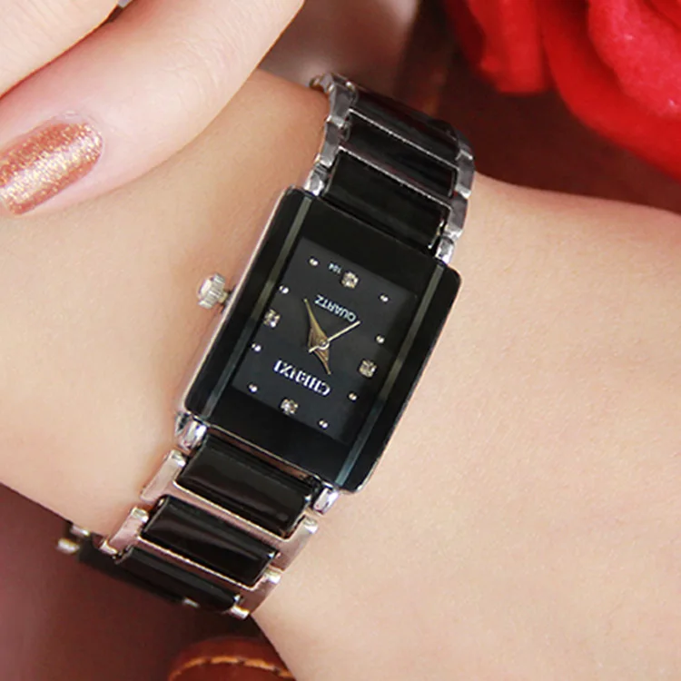 Casual Women Watch Classic Black Ceramics Wristwatch Rhinestone Couple Quartz Watch Woman Man Gift Clock Lover Relogio Feminino