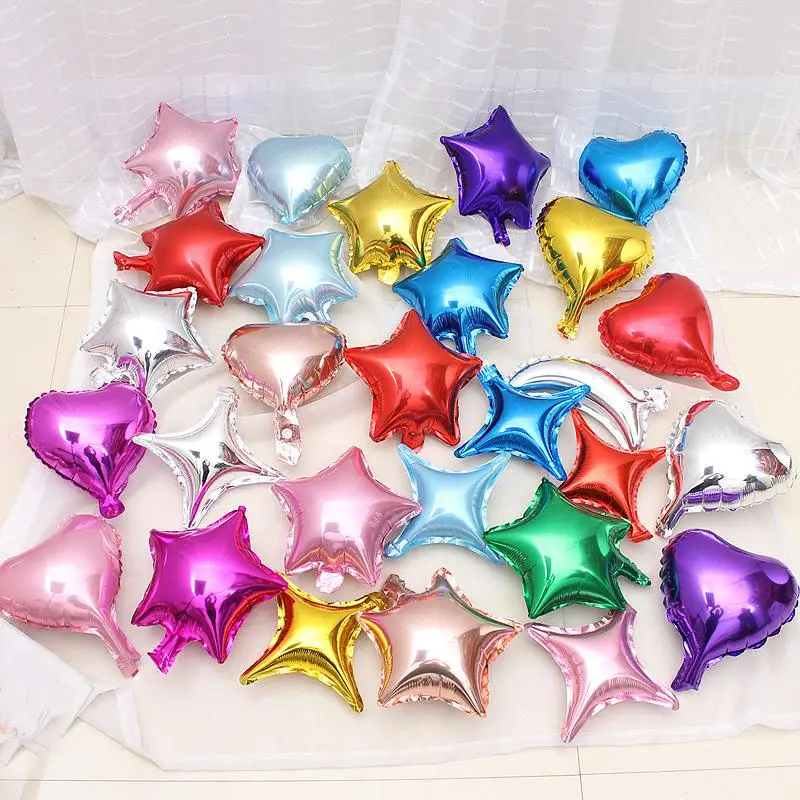 50pcs/lot 10inch star heart moon pentagarm foil balloon wedding birthday decor pure color metallic Inflatable globos Baby toys