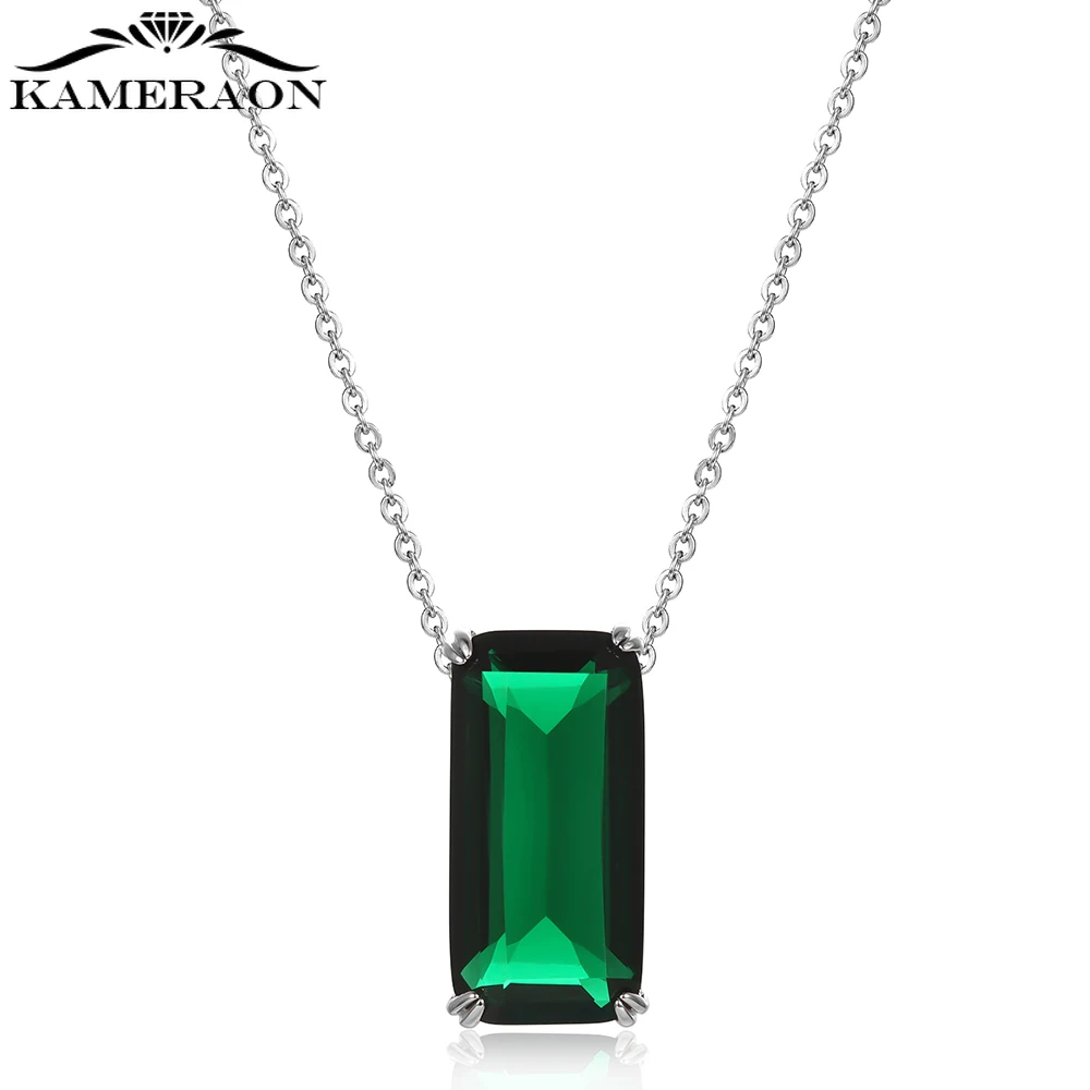 

Fashion New S925 Silver Rectangle Necklace Charming Rectangle Green Decoration Exquisite Crystal Women Elegant Romantic Jew