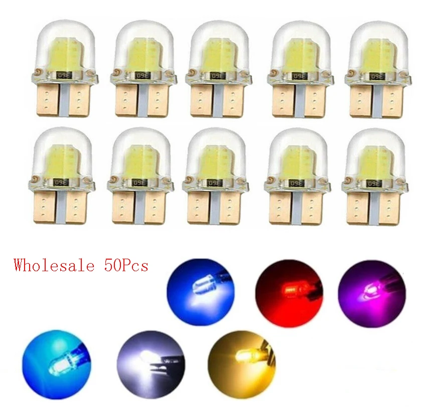 Wholesale 50Pcs/lot LED T10 194 168 W5W COB 8SMD CANBUS Silica Bright White License Light Bulbs