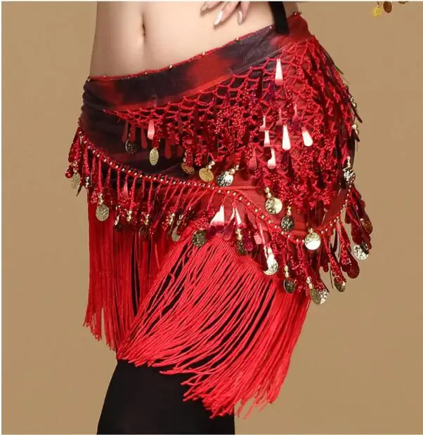 

Women Bellydance scarf Accessories Sequins Coin Tassel Triangle Wrap Costume Belt Shawl Chiffon fringe scarf