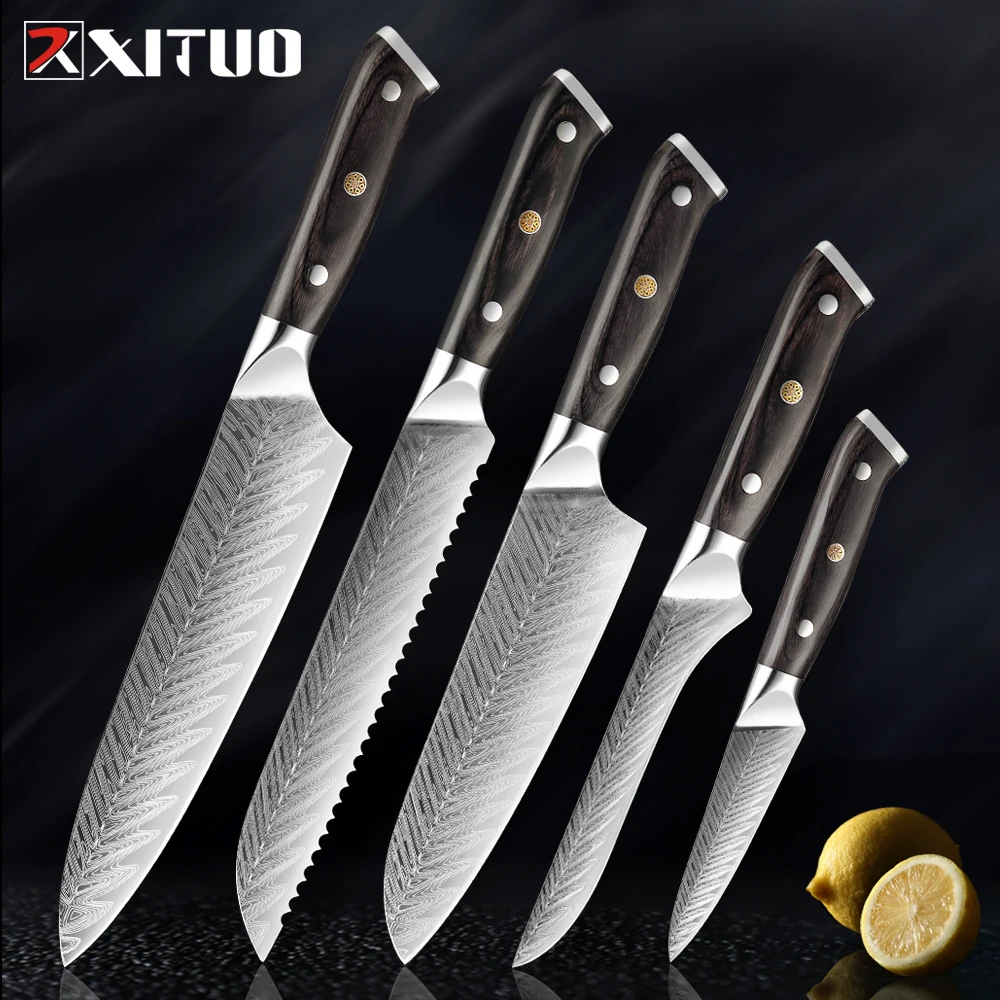 XITUO Laser Pattern Kitchen Knives Japanese Stainless Steel Chef Knife Meat Chopping Cooking Knife Cleaver Santoku Peeling Knife