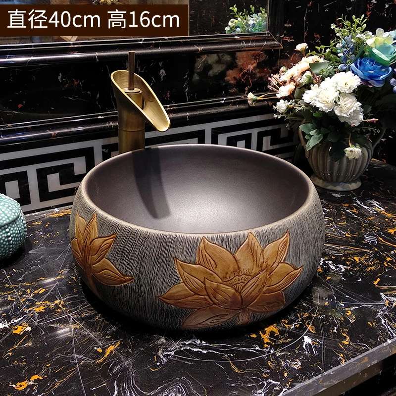 

Round China Artistic Handmade Europe Vintage Lavabo Washbasin Ceramic Bathroom Sink Art Counter Top ceramic art basin