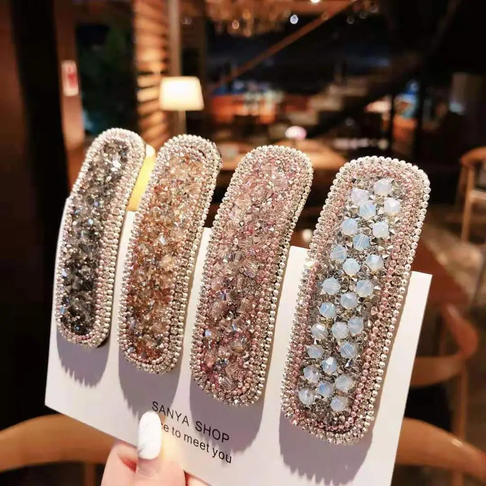 1PC Ins Square Waterdrop Bling Crystal Hairpins Headwear for Women Girls Rhinestone Hair Clips Pins Barrette Hair Accessories