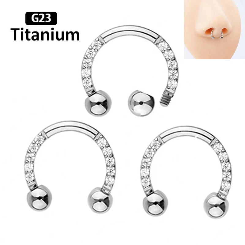 F136 Titanium cyrkon Hoop kolczyk w nosie przegroda Lip półokrągła sztanga podkowa ucho Tragus Helix kolczyk nos Piercing biżuteria do ciała，cyrkon