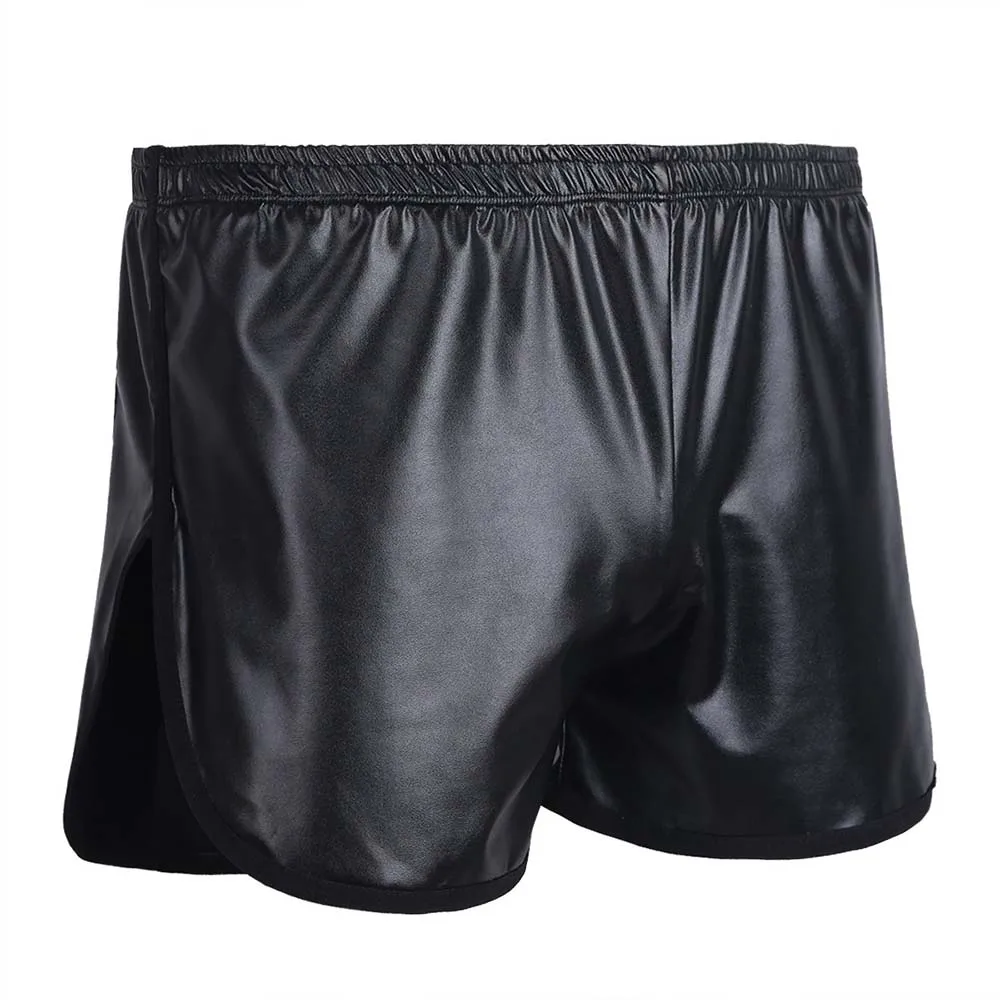 Faux Leather Boxer Summer WetLook  Fitness Sports Casual Short Male Gym Pants Men Loose Casual Shorts Streetwear 2021