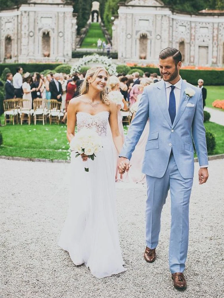 

Elegant Custom Made Light Blue Suits for Men - 2025 Slim Fit Wedding Tuxedo Set, Designer Groom Blazer & Pants for Formal Events