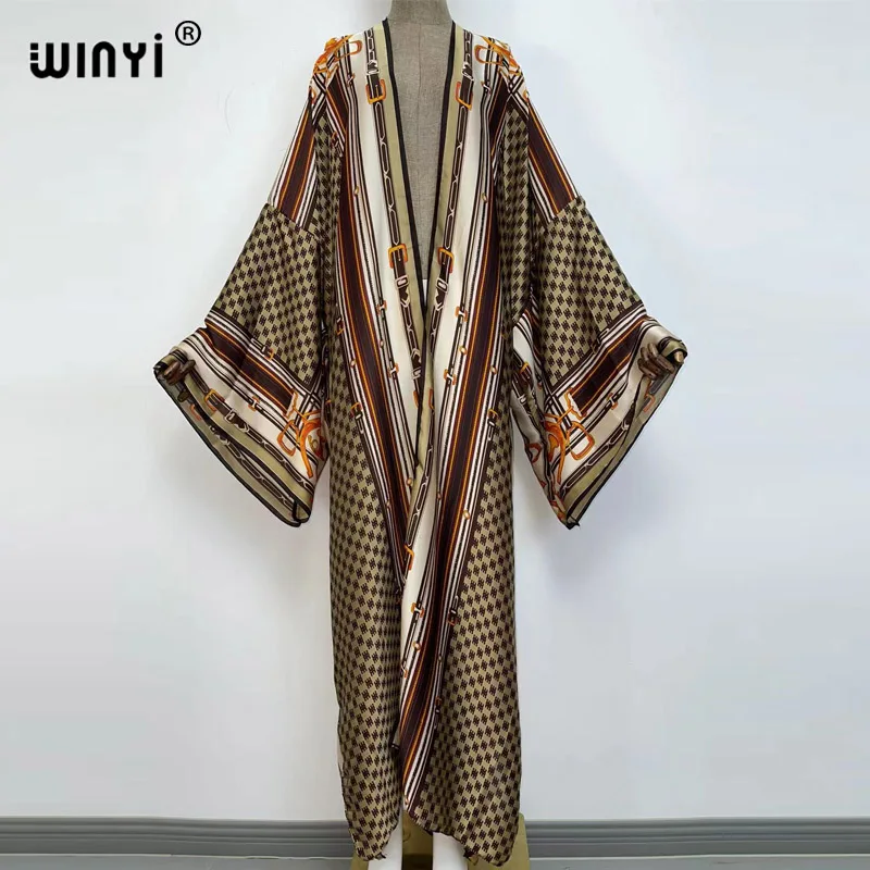 WINYI holiday Oversized Beach Kimono With Sashes Bohemian Vintage Slim Sexy Long Cardigan Women Sleeve sukienka Fringe Cover-Up