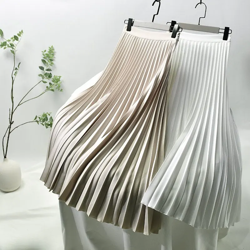 Women\'s Elegant Sector Pleated Twill Skirt With Chiffon Liner Female High Waist Side Zipper White Long Skirts 2024 Spring SK521