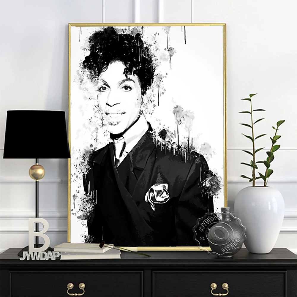 

Prince Rogers Nelson Black White Sketch Poster, Musician Prince Watercolor Canvas Painting, Nordic Minimalism Home Wall Decor