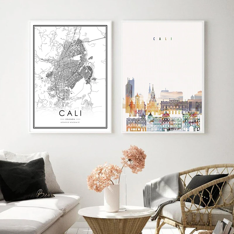 CALI City Road Map Poster Skyline Art Print Modern Wall Decoration Canvas Painting Housewarming Gift Colombia Home Room Decor