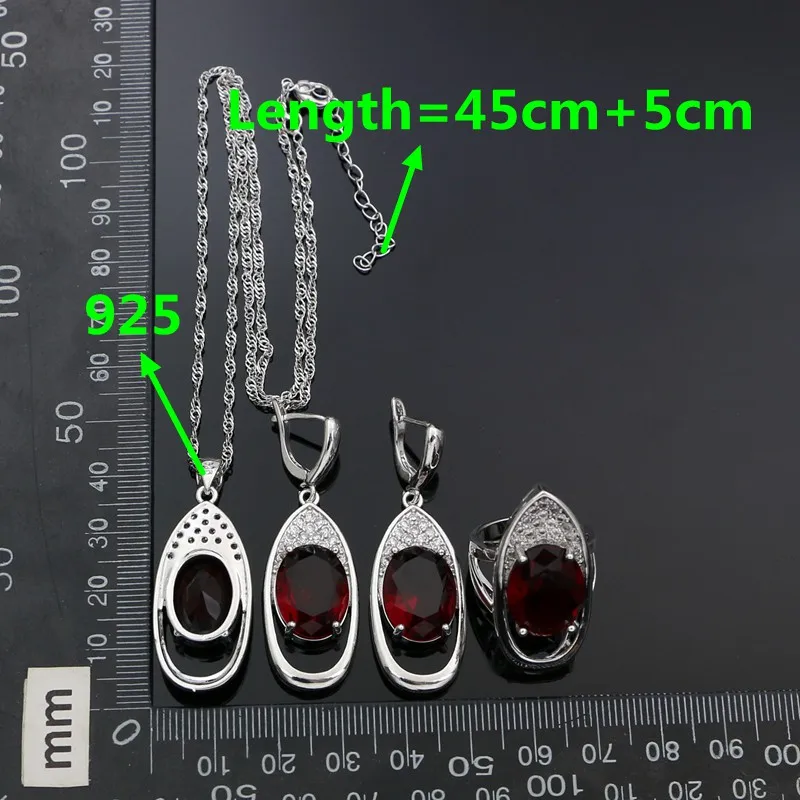 Silver 925 Bridal Jewelry Red Cubic Zirconia Jewelry Sets Wedding Earrings/Pendant/Ring/Necklace Set