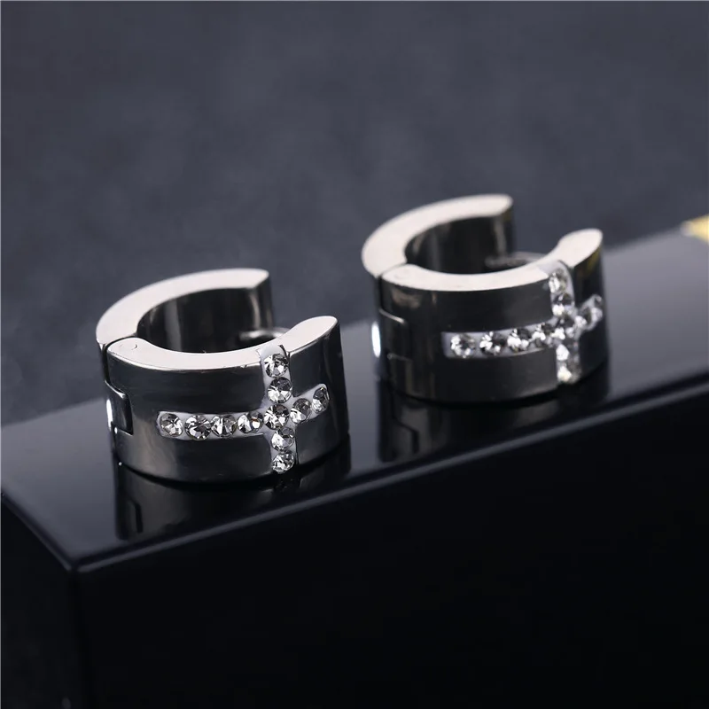 1Pcs Creative Fashion Titanium Steel Engraving The Cross Earrings for Men and Women Stainless Steel Jewelry