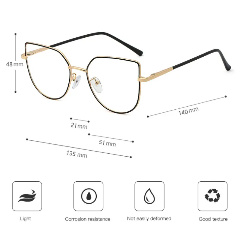 Women Blue Light Filtering Eyeglasses Frame Optical Glasses UV400 Prescription New Full Rim Female Spectacles Alloy Eyewear