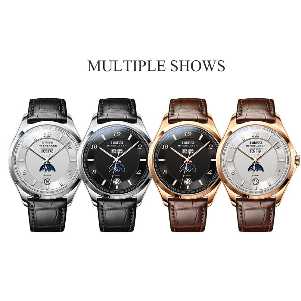 Lobinni Switzerland Luxury Brand men watch clock top seagull male mechanical watches fashion Relogio Masculino For Luminous