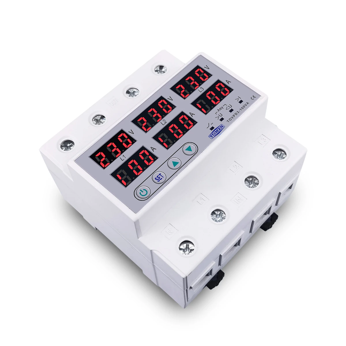 3 Phase 3P+N Din rail Voltmeter Ammeter adjustable Over and Under Voltage current limit protection Monitor Relays Protector