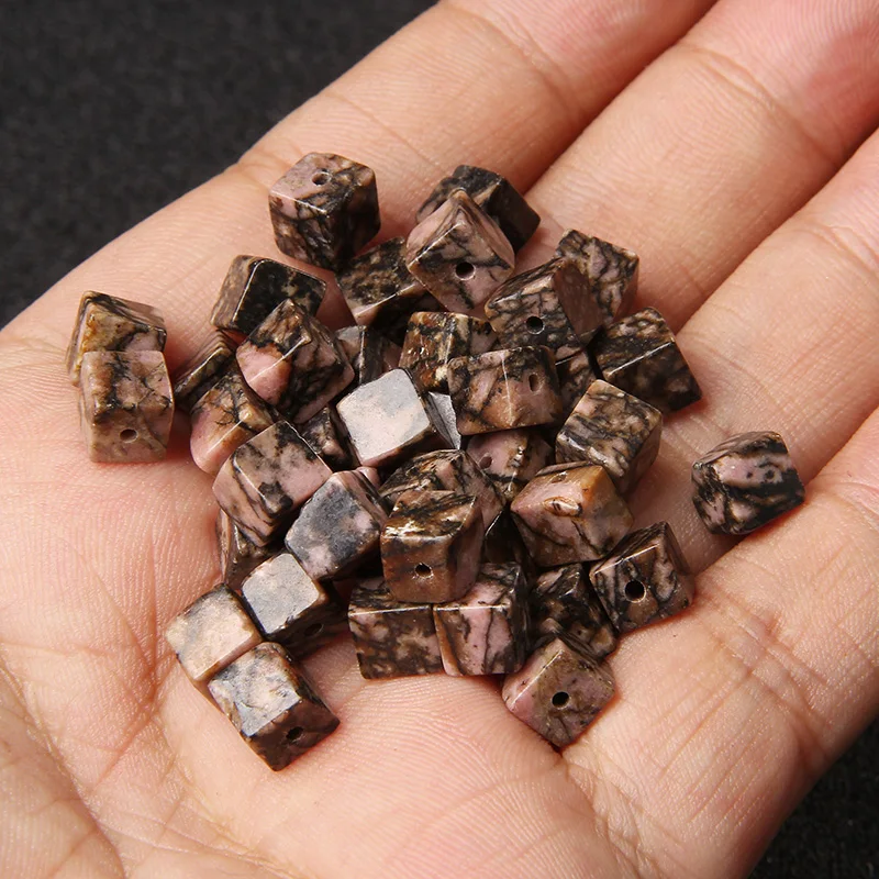 4 6 8MM Square Stone Beads Natura Pink Rhodochrosite Loose Beads for Jewelry Making DIY Handmade Bracelet Necklace Earrings