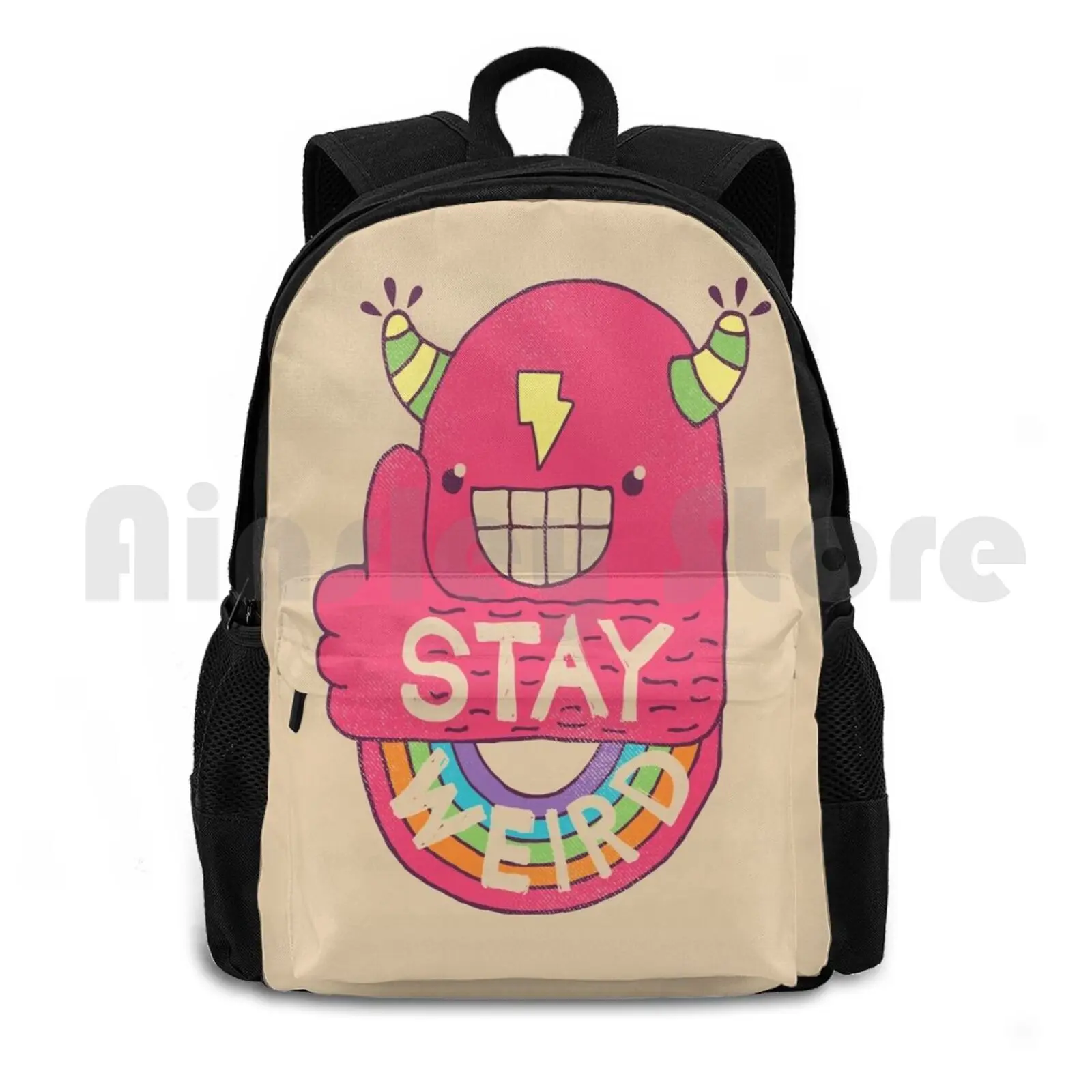 Stay Weird! Outdoor Hiking Backpack Riding Climbing Sports Bag Weird Cool Thumbs Up Funny Wtf Rainbow Monster Happy Slogan Type