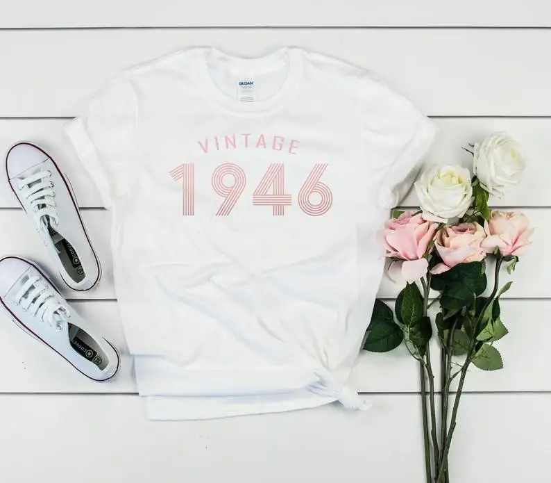 Glittering gold-75th birthday 1946 retro T-shirt, party shirt can be customized for any year, summer casual cotton UNISEX SHIRT