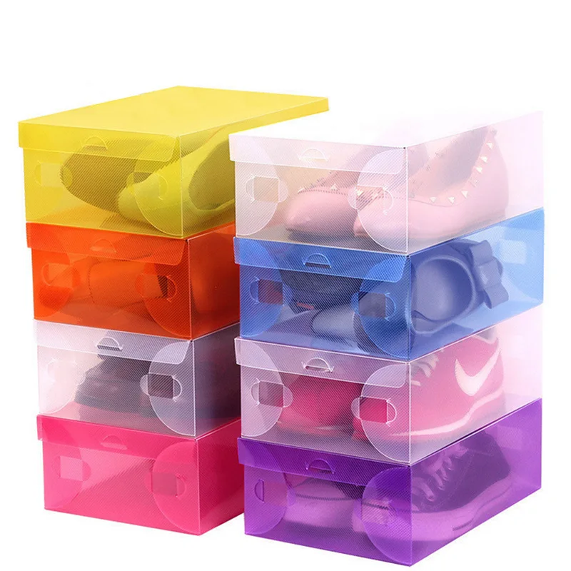 300Pcs Transparent Shoe Box With Lid Clear Plastic Shoe Clamshell Storage Boxes Bins Boots High Heels Shoes Boxes Home Organizer