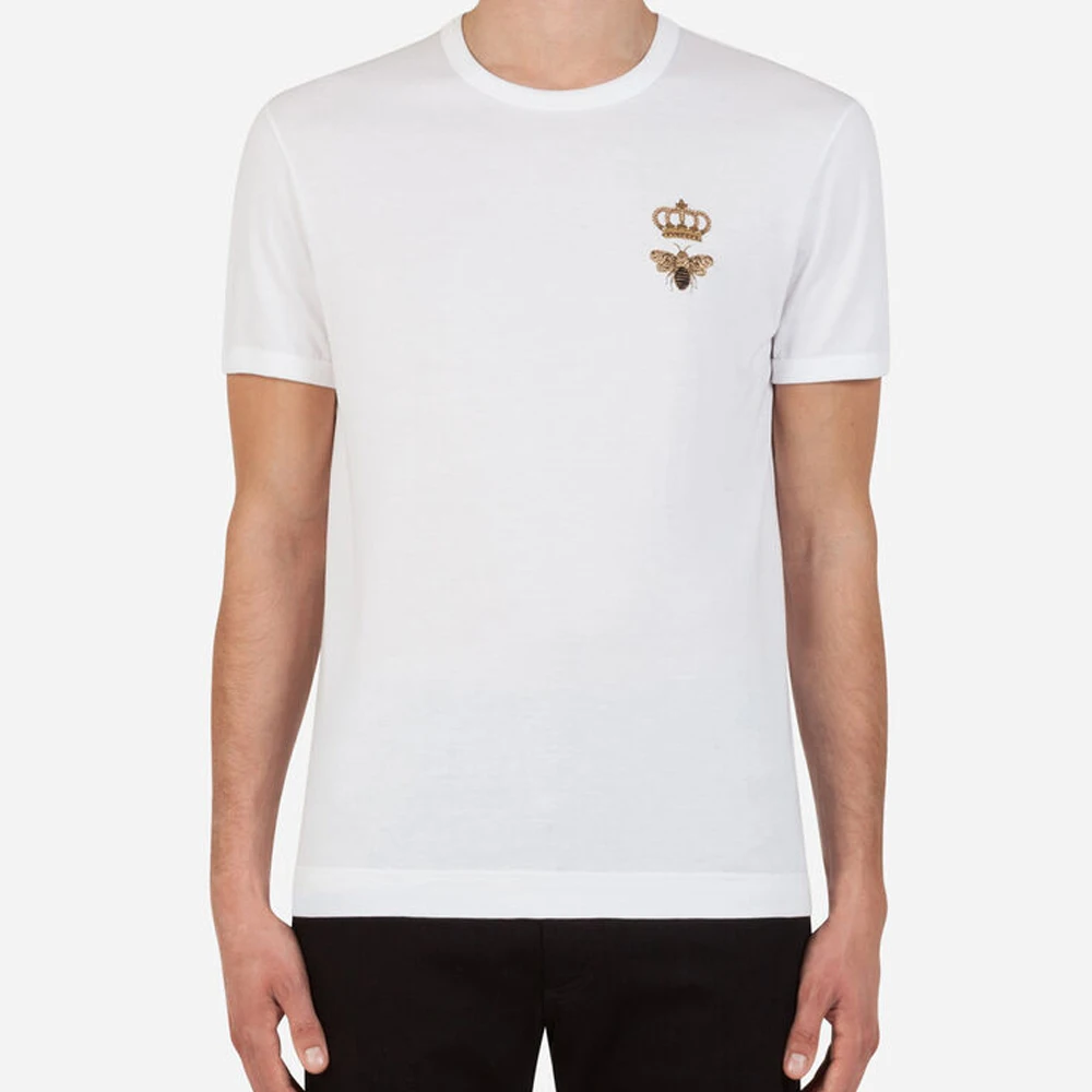 Men's 100% cotton t-shirt with bee and crown embroidery Short Sleeve T-shirt PP|420261523