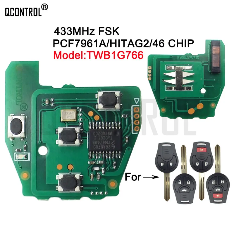 QCONTROL Car Control Remote Key Circuit Board 433MHz For Nissan Micra Note 2014 2015 2016 2017 TWB1G766 not compatible TWB1U761