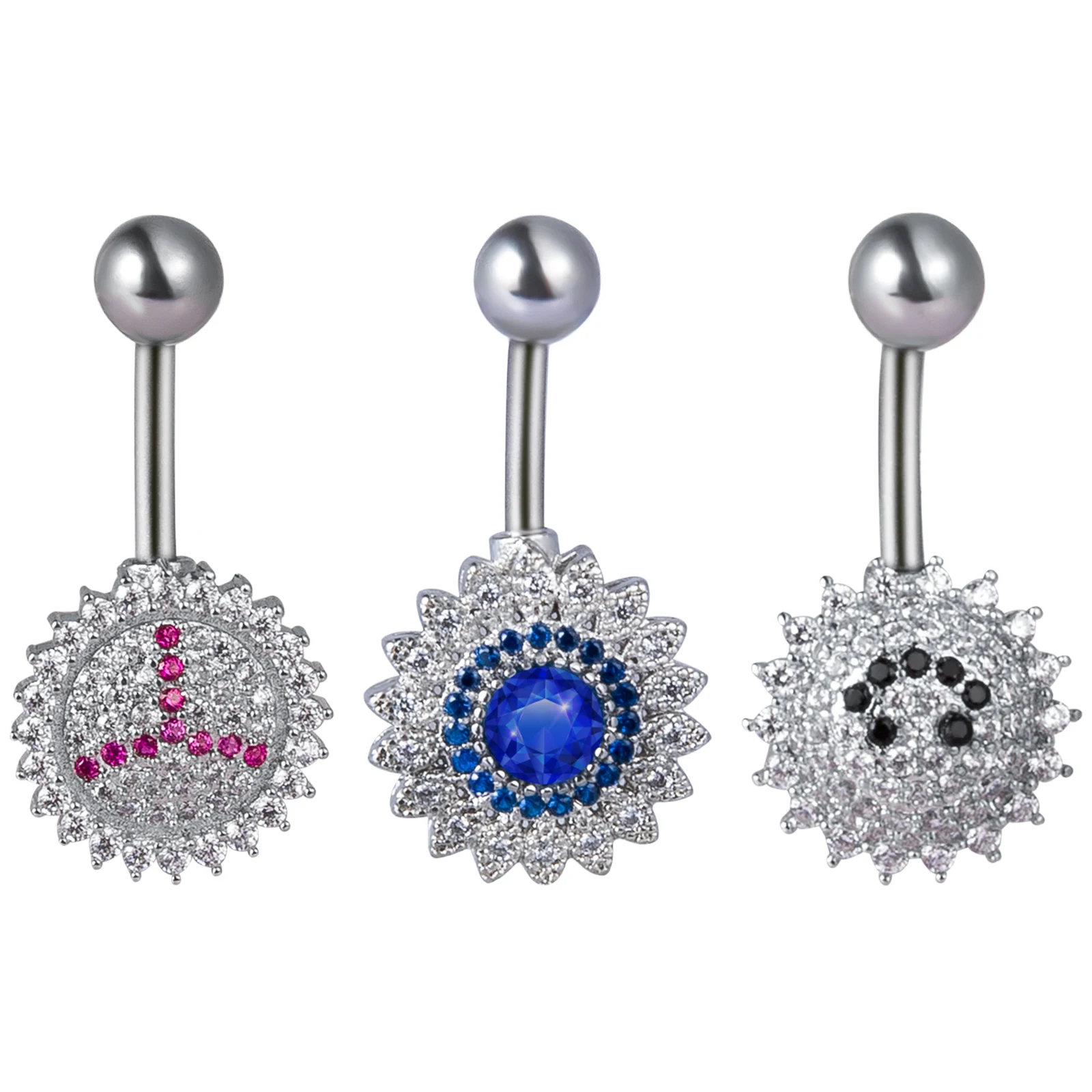 1Pc de acero quirúrgico ombligo anillos con 14G de titanio Bar hipoalergénico pendientes CZ Anillo del ombligo Piercing de cuerpo en forma de pesa de la joyería