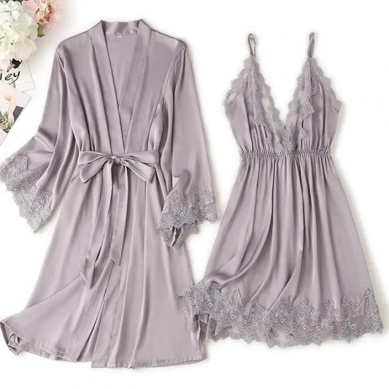 Lace Trim Sexy Bruiloft Dame Gewaad Pak Losse Satijnen Bruid Bruidsmeisje Kimono Badjas Gown Mini Nachtkleding Rayon Intieme Lingerie