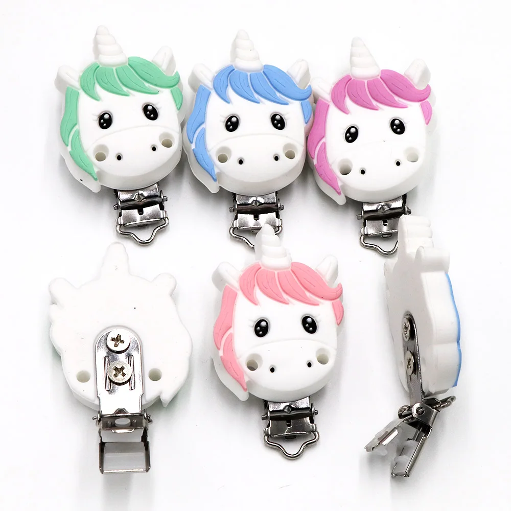 Joepada 1Pc Unicorn Silicone Bead Clip Cartoon Nursing Teething Child Toys For Pacifier Chain Making BPA Free DIY Necklace