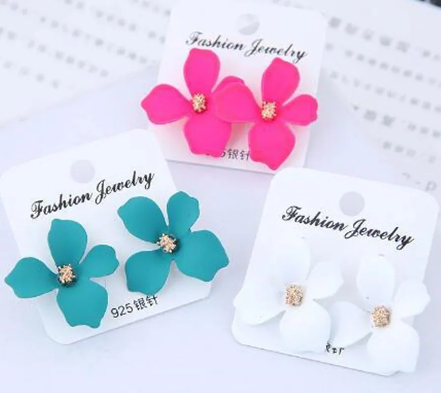 أقراط إبرة فضة S925 للإناث ، زهرة صغيرة لطيفة ، بتلات حمراء ، شبكة ، مزاجه ، مجوهرات أنيقة