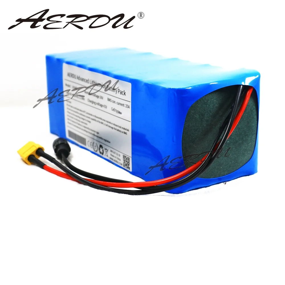 AERDU 36V 12.8Ah 10S4P 13Ah 12Ah 18650 Li-ion Battery Pack 750Watt 500W Motor Ebike Scooter Extended Range 37v Lithium Batteries