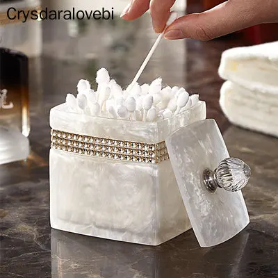 Luxury Rhinestone Resin Bathroom Accessories Set Bathroom Tray Bathroom Kit Tea Tray Cotton Swab Box Toothpick Box Cosmetic Case