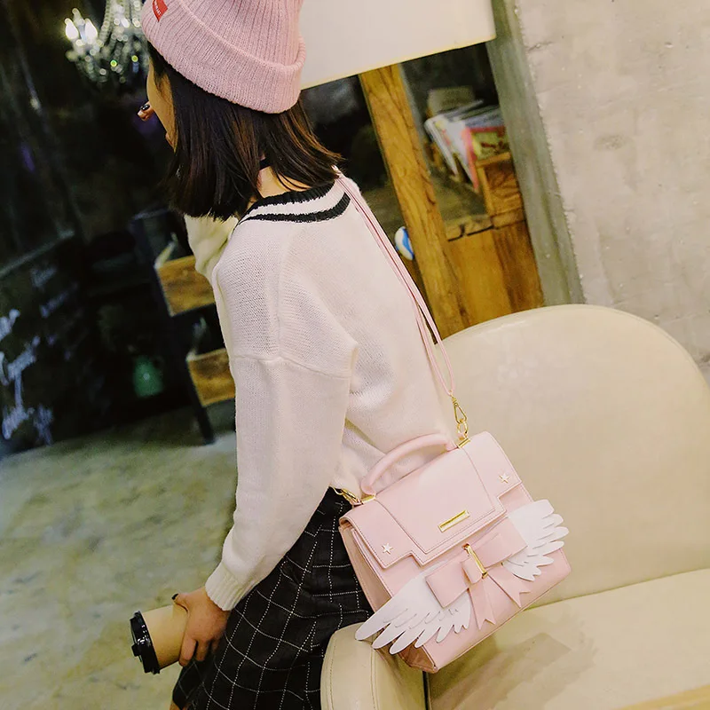 2021 Summer New Shoulder Bag Female Japanese Cute Kawaii Pink Messenger Bag Wing Handbag Personality All-Match Female Bag