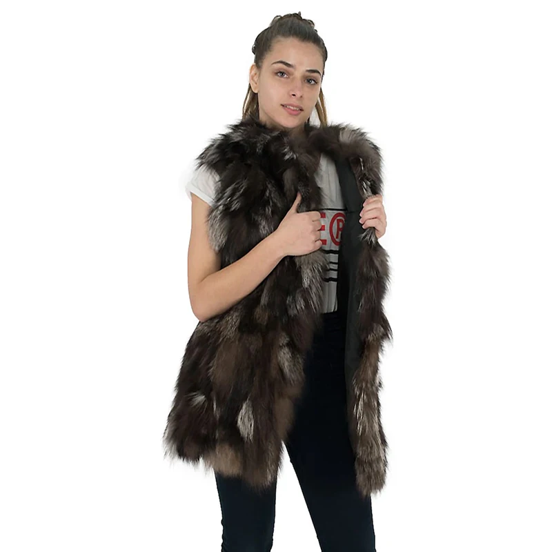 Winter ladies real fox fur vest casual ladies genuine silver fox fur Jalal extra-large sleeveless fur clothing