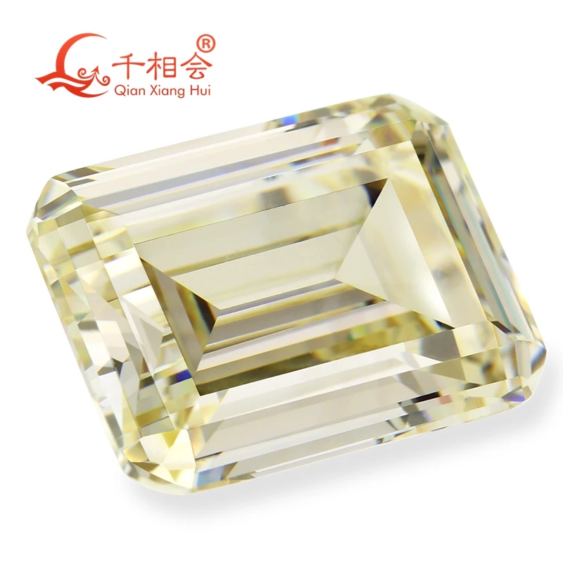 IJ to MN color (yellowish-white), rectangular emerald-cut cubic zirconia (CZ) loose stone, diamond-like brilliance, for jewelry
