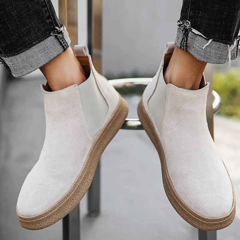 New Casual Autumn Winter Slip-On Men Shoes British Cow Suede Tooling Ankle Boots Platform Dress Chelsea Boots Work Luxury Shoes