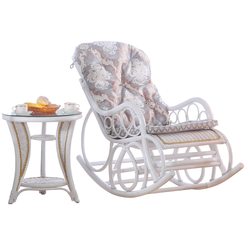 

Cy White Real Rattan Rocking Chair Home Nap Recliner Balcony Adult Leisure Leisure Chair