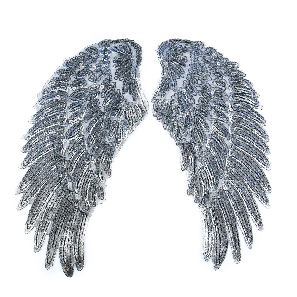 Large Sequins Wing Patch, Iron on Patch for Clothing, Applique Jeans, Clothes Stickers, Fabric Sewing Accessories, 1 Pair, Fashi