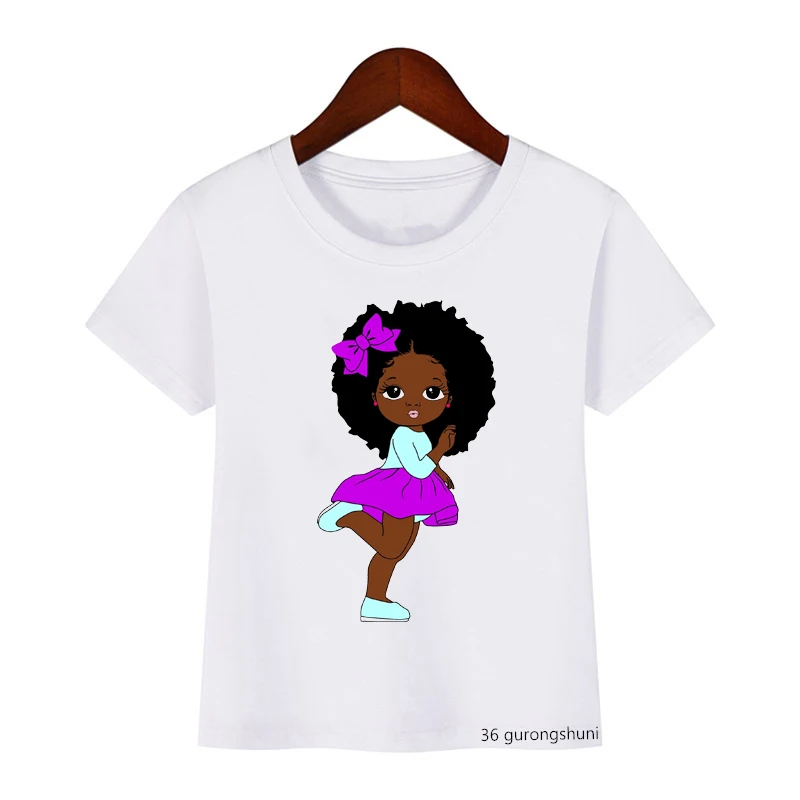 Black Children T-shirt African Natural Hair Afro Girls Clothes Humorous Cool Girls T-shirt, Black Little Princess Girls Tops