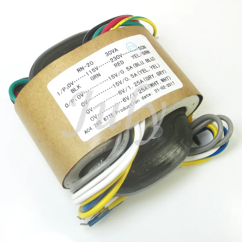 30WR power transformer, dual 15V + dual 6VR cattle, audio transformer, oxygen-free copper enameled wire, 0V-115V-230V