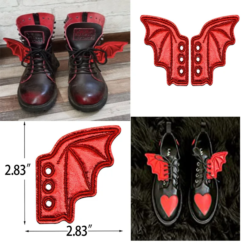 Fashion Pu Leather Bat Shoe Wings For Autumn Winter Round Toe Lace Up Sport Shoes Wings DIY Adult Kids Shoe Decor Accessories