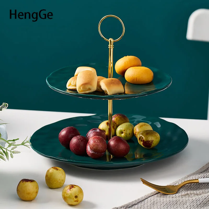 

Creative Double-layer Ceramic Cake Stand Nordic Modern Coffee Table Desktop Color Glaze Fruit Snack Plate Wedding Decoration