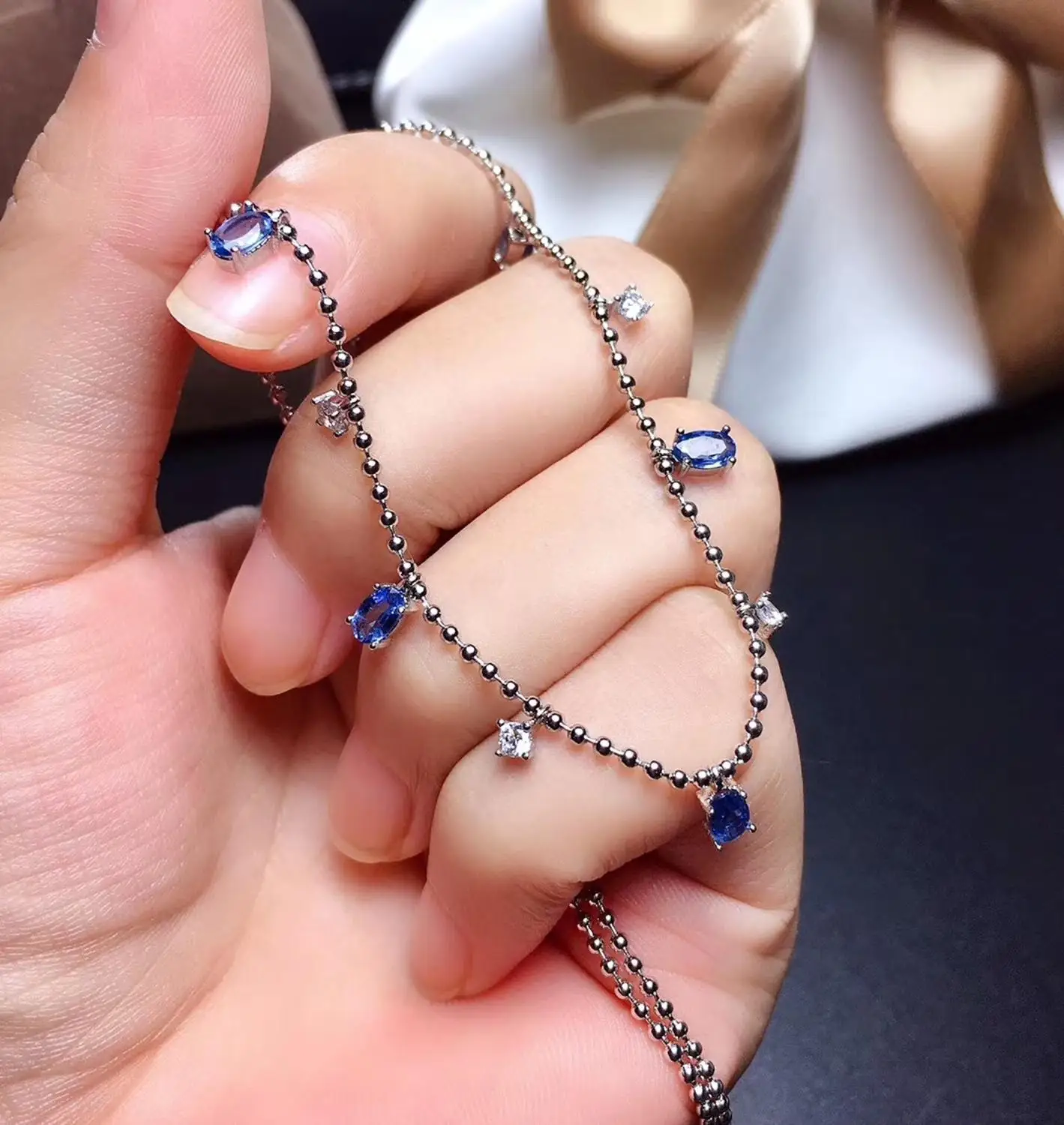 new graceful blue sapphire necklace for shinning women silver jewelry real  925 silver  natural gem girl birthday gift style