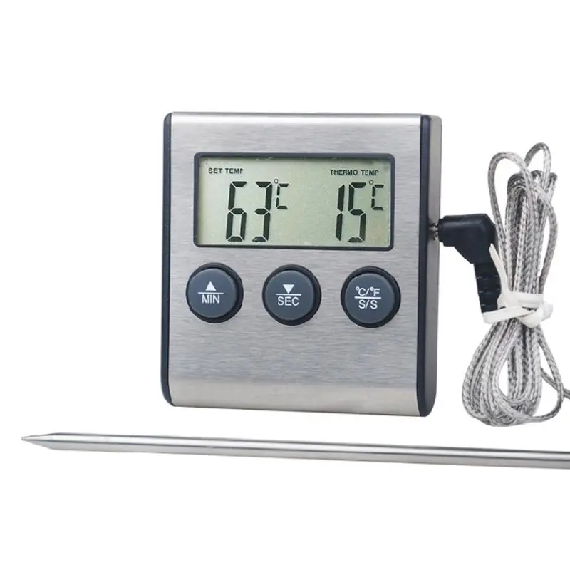 Termometro da cucina digitale Display LCD sonda lunga per Grill forno cibo carne cottura allarme Timer strumenti di misurazione