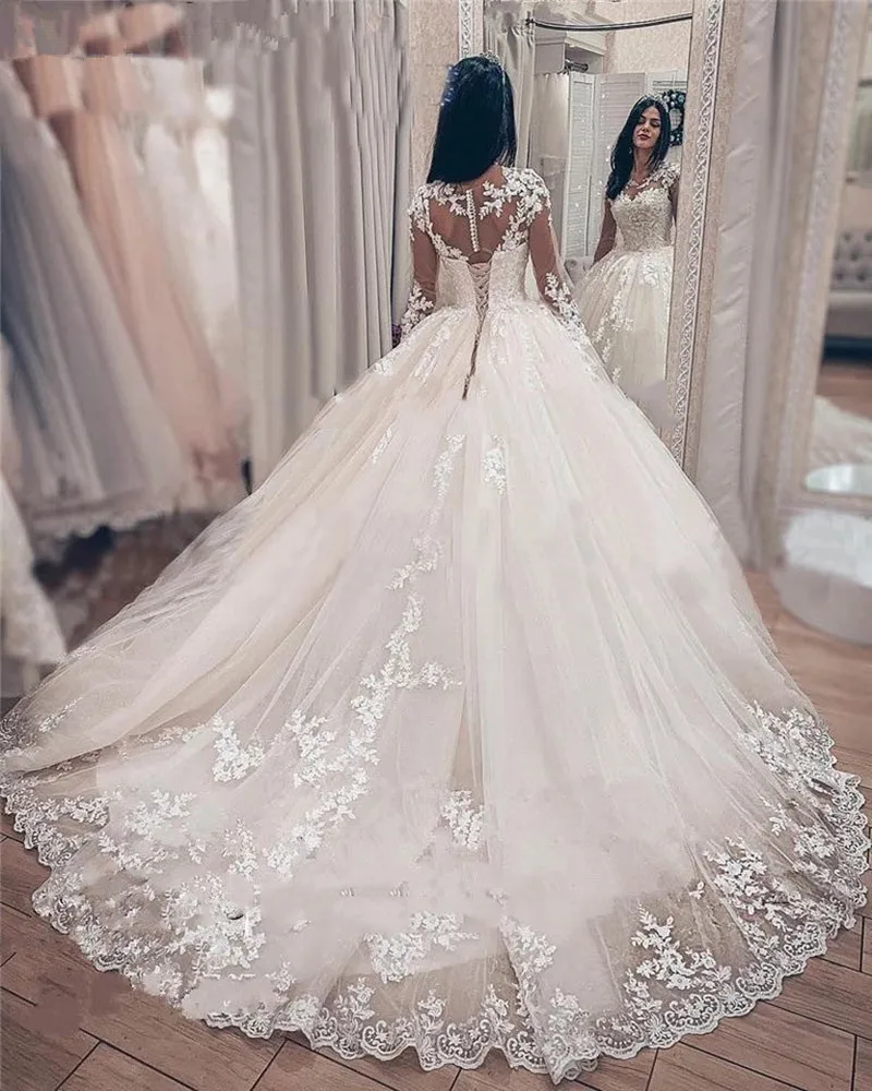 Robe de Mariée Élégante en Dentelle à Manches sulf, Tenue de Bal avec Traîne, X07, 2021