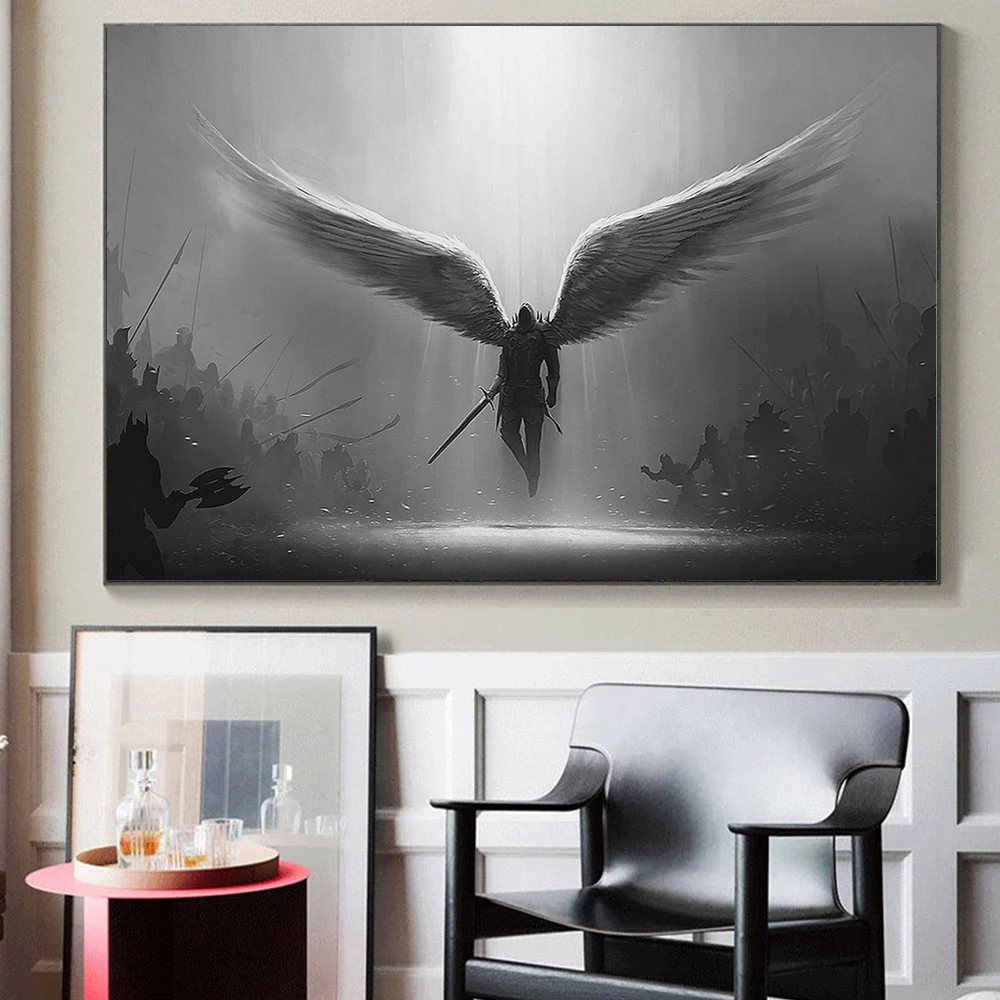 

Vintage God Of Angels Poster Feathers Wings Black and White Prints Canvas Painting for Living Room Decoration Wall Art Pictures